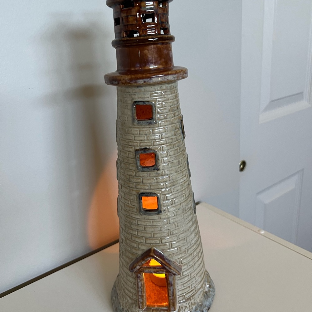 14” Ceramic Lighthouse with inside candle holder